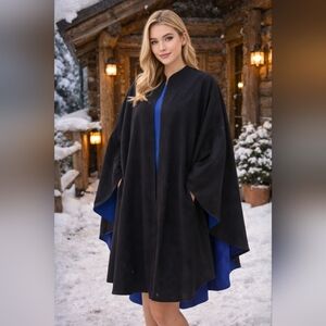 Elegant Black and Blue Women's Cape 100% Cashmere